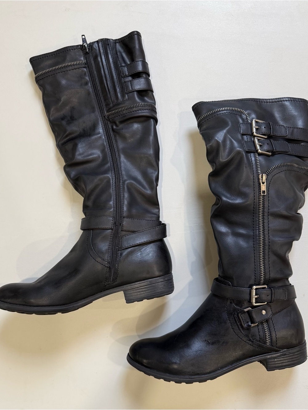 White Mountain Women's Black Buckle Zip Mid-Calf Boots